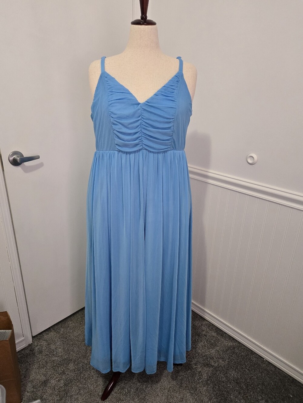 Torrid Light Blue Ruched V-Neck Spaghetti Strap Dress